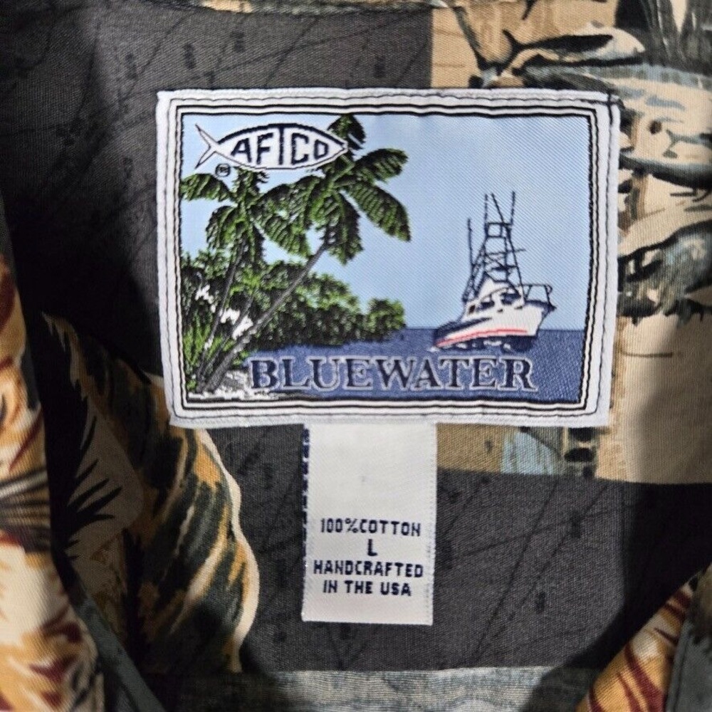 AFTCO Shirt Mens Large Miami Fish Postcards Beach Surf Casual Made in USA Logo - Picture 4 of 12